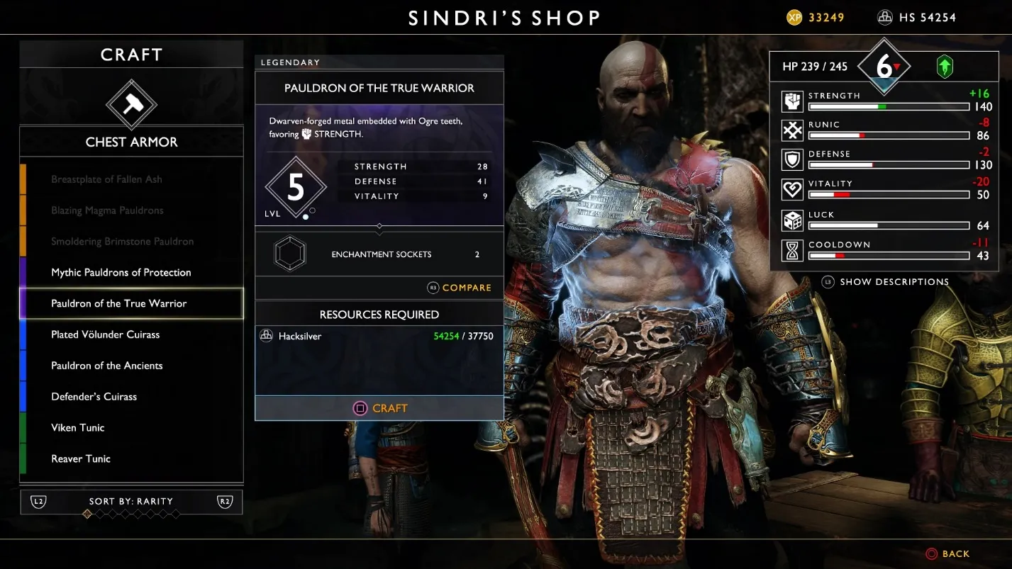 God of War (2018)'s crafting menu