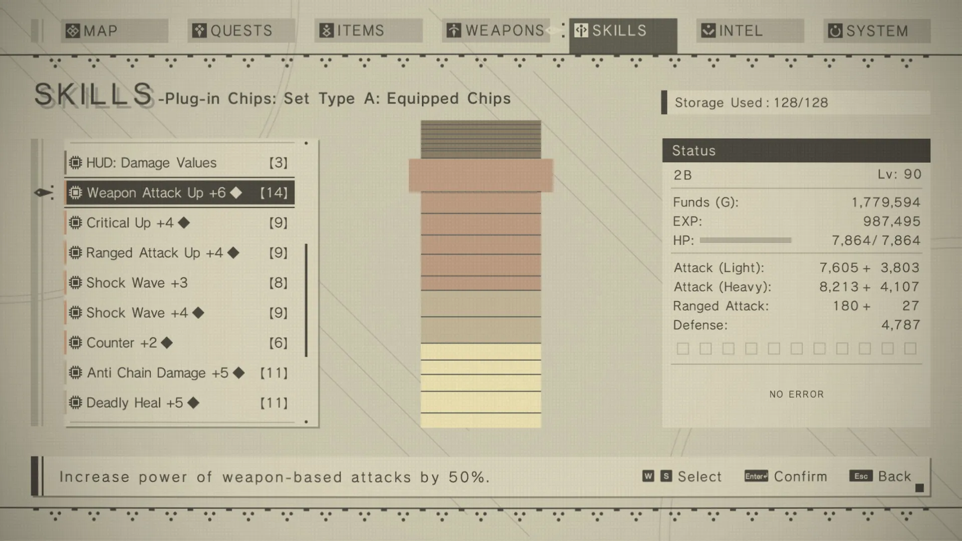 NieR: Automata's skill-chip menu